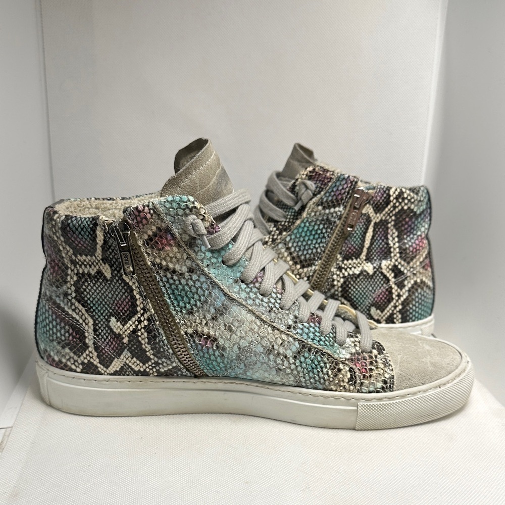 P448 Star Snakeskin Embossed & Grey Suede Hidden Heel High Top Sneaker Sz EU 38 - Picture 10 of 16